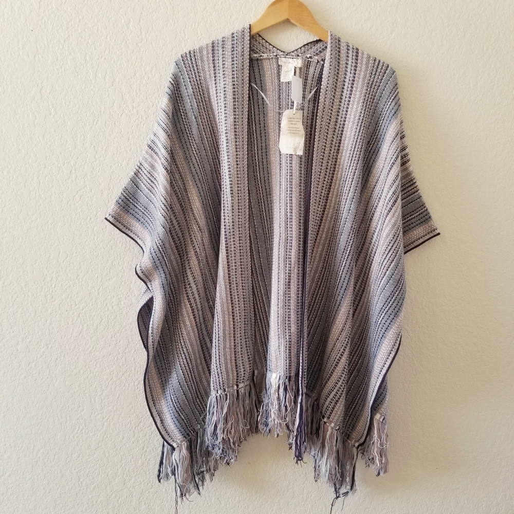 NWT Hem & Thread Fringe Boho Stripe Open Cardigan Size One Size